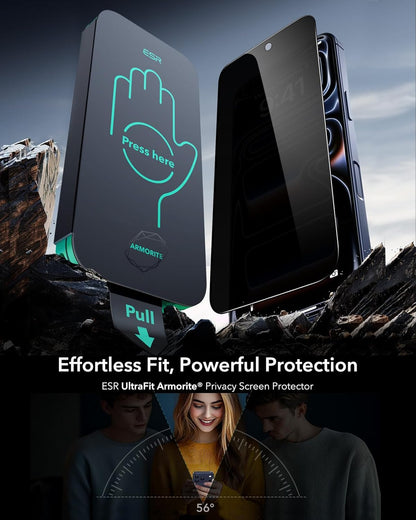 ESR_3_Pack_9H+_Glass_for_iPhone_17_Pro_Max_Privacy_Screen_Protector,_[Military_Grade_Shatterproof_&_Highly_Durable]_Armorite_Anti-spy_Tempered_Glass_with_UltraFit_Tray