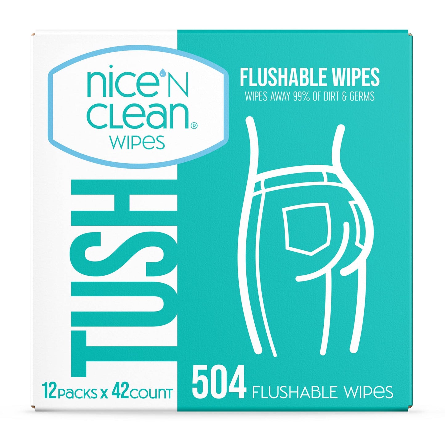 Nice &amp;#39;N Clean Adult Flushable Wipes (12 x 42 Count) | Personal Cleansing Wipes Made from Plant-Based Fibers | Infused with Aloe &amp;amp; Vitamin E