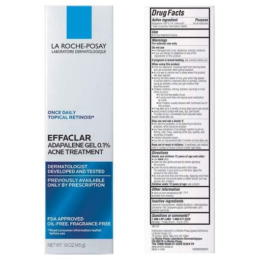 La_Roche-Posay_Effaclar_Adapalene_Gel_0.1%_Acne_Treatment,_Retinoid_Cream,_Acne_Medication_Gel_for_Blackheads_&_Whiteheads,_Oil_Free,_Helps_Clear_and_Prevent_Blemishes_&_Clogged_Pores