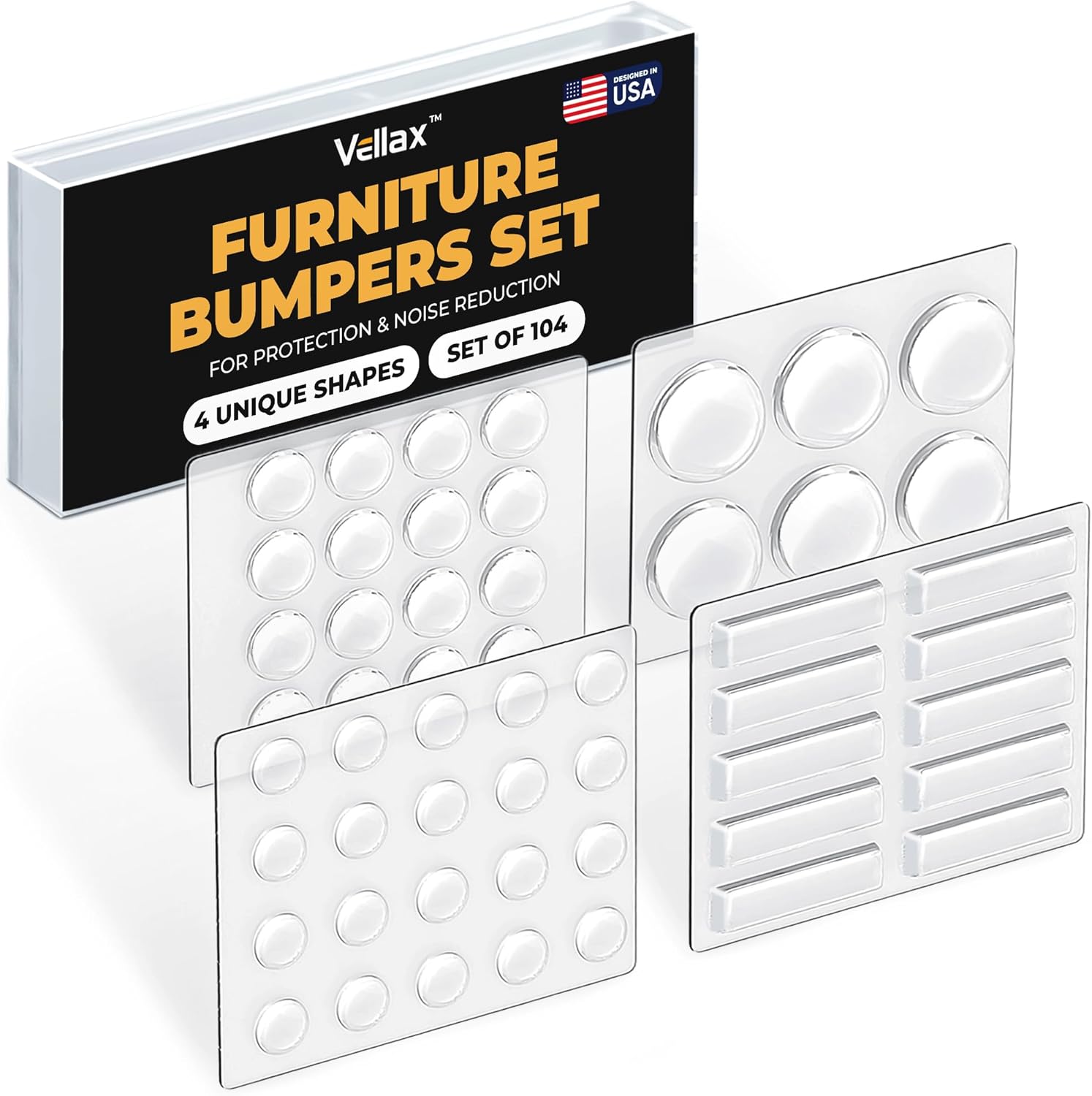 104_Clear_Cabinet_Bumper_Pads_–_Self-Adhesive_Silicone_Buffer_Set_with_4_Shapes_for_Doors,_Drawers_&_Furniture_–_Sound_Dampening_&_Surface_Protection