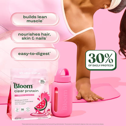 Bloom_Clear_Protein,_Whey_Protein_Isolate_with_Collagen_Peptides_and_Digestive_Enzymes,_20g_Protein,_Sugar_Free_Post_Workout_Drink_Mix,_90_Calories,_Strawberry_Watermelon,_10_Servings