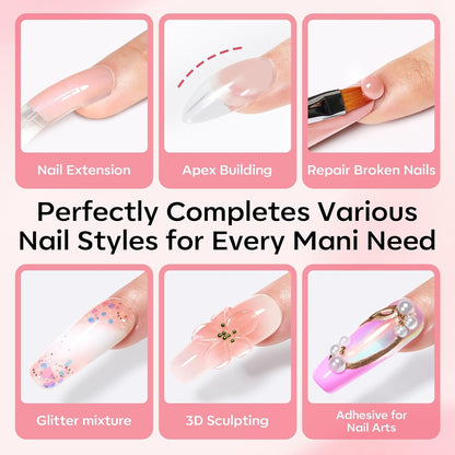 Modelones_Poly_Gel_Nail_Kit_3_Colors_Clear_White_Apricot_with_Slip_Solution_Dual_Nail_Forms_Top_Base_Coat_Extension_Builder_Gel_Enhancement_Professional_Starter_Kit_DIY_Nail_Art_Salon_Use