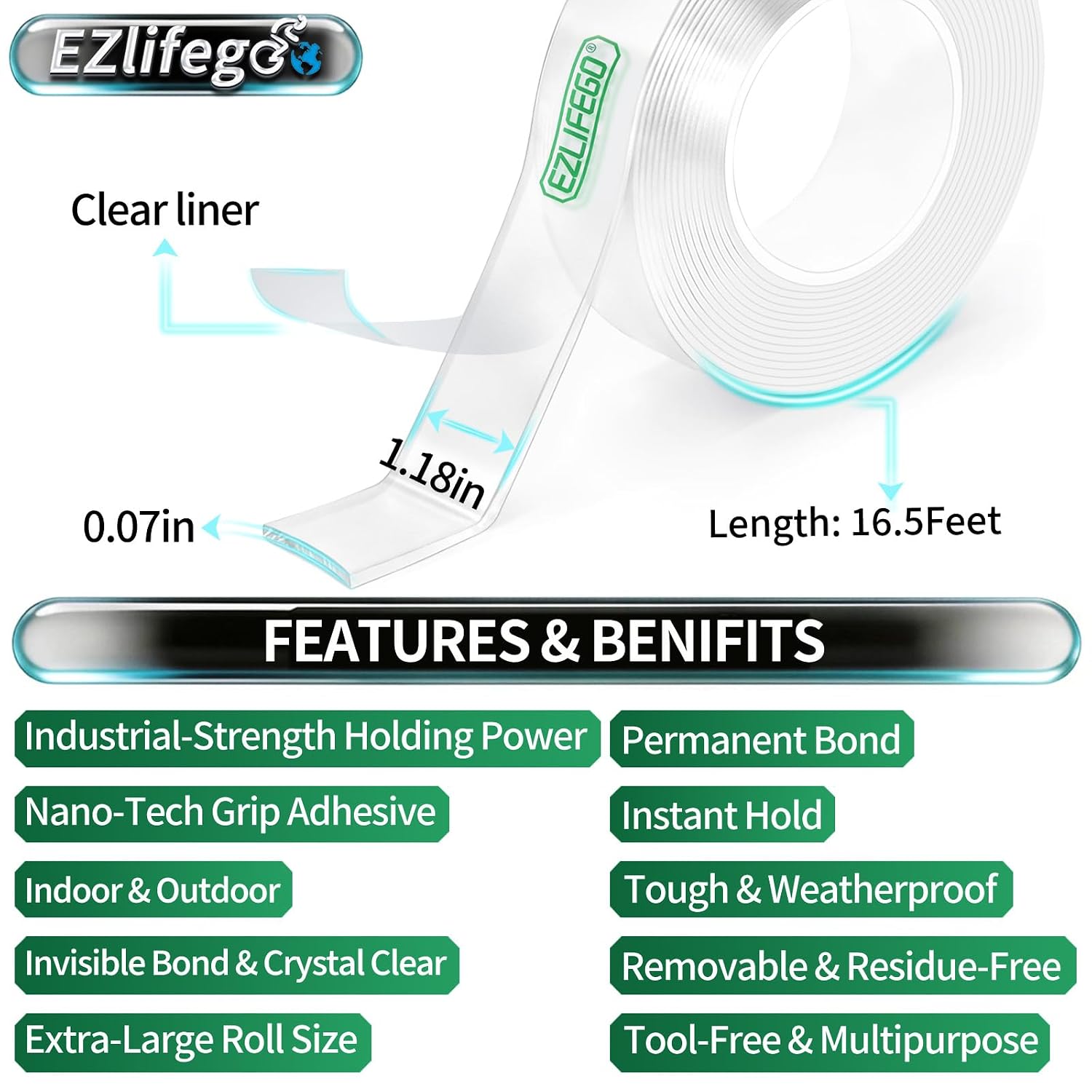 EZlifego_Double_Sided_Tape_Heavy_Duty(Extra_Large_16.5FT),_Nano_Adhesive_Mounting_Tape_Wall_Decor,Sticky_Picture_Hanging_Adhesive_Strips_Poster_Tape