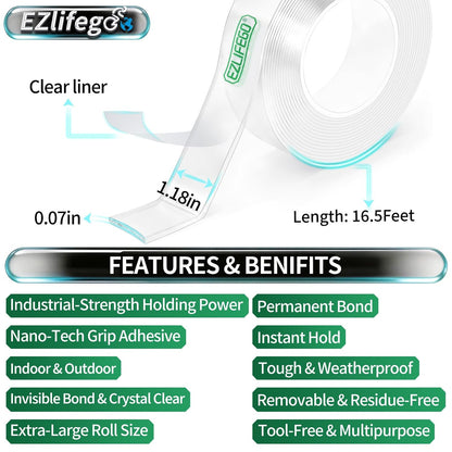 EZlifego_Double_Sided_Tape_Heavy_Duty(Extra_Large_16.5FT),_Nano_Adhesive_Mounting_Tape_Wall_Decor,Sticky_Picture_Hanging_Adhesive_Strips_Poster_Tape