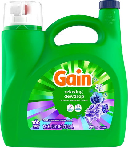 Gain_Liquid_Laundry_Detergent,_With_Odor_Defense,_Relaxing_Dewdrop_Scent,_Laundry_Soap_For_HE_Washing_Machines,_132_fl_oz,_100_Loads_(Packaging_May_Vary)