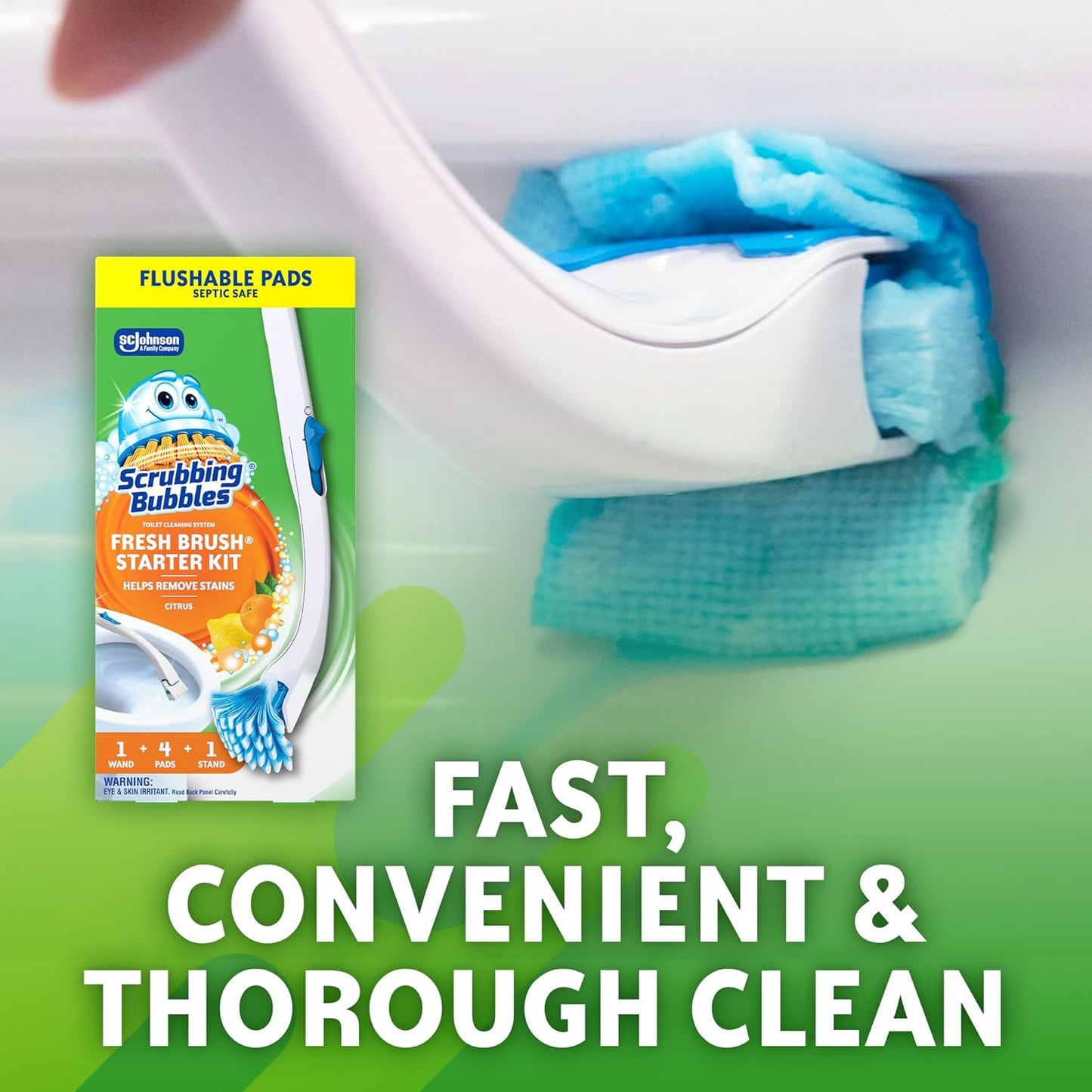 Scrubbing_Bubbles_Toilet_Bowl_Cleaning_System_with_Flushable_&_Disposable_Cleaner_Refill_Pads,_Fights_Odors_and_Helps_Remove_Limescale_&_Hard_Water_Stains,_Citrus_Scent,_1_Wand_+_4_Refills_+_1_Stand