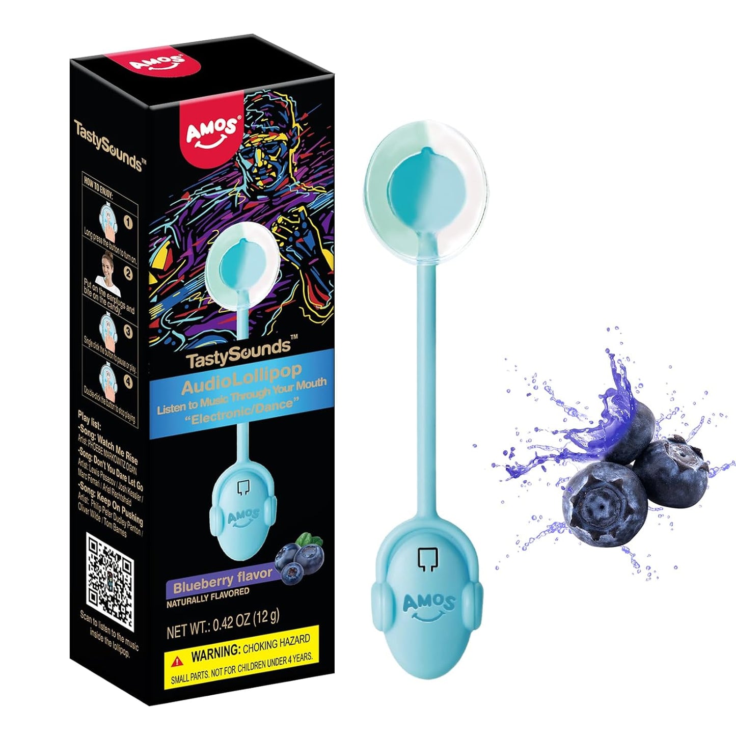 Amos Music Lollipop Candy, Audio Singing Lollipop, Unique Valentine's Gift, Individually Wrapped Natural Fruit Multiple Choice