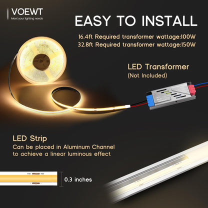 COB_LED_Strip_Lights_Daylight_White/Warm_White/Neutral_White_16.4ft/32.8ft_High_CRI_95Ra+_Super_Bright,Flexible_Tape_Lights_for_Bedroom,Mirror,Kitchen_Cabinet,_Living_Room(Power_Supply_Not_Included)