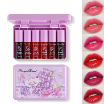 Minfei 6 Colors Lip Tint Stain Set,Korean Lip Gloss, Velvet Lip Tint Watery Mini Liquid Lipstick,Multi-use Lip and Cheek Tint, Waterproof Long Lasting Easy Apply（Grape）