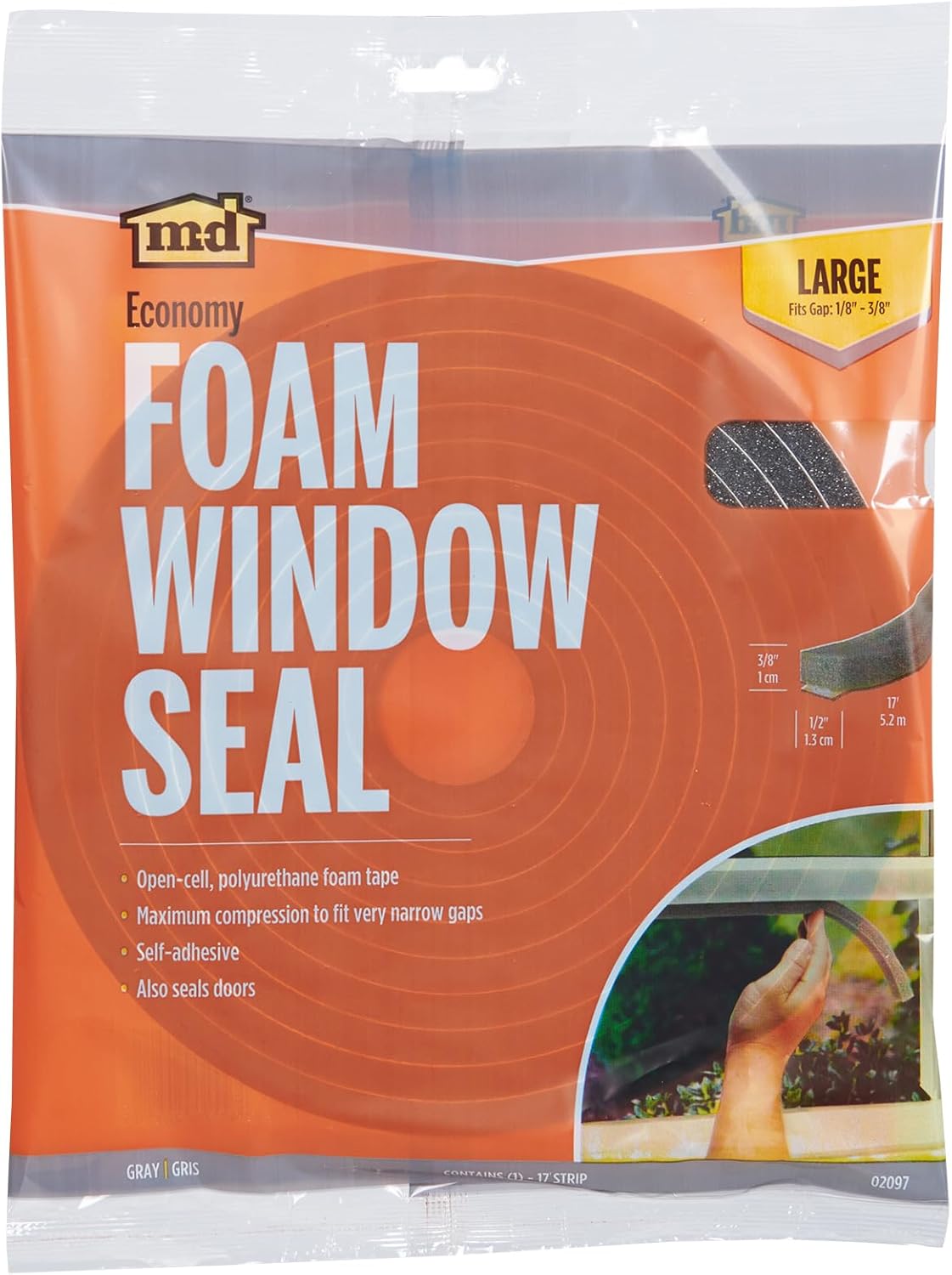 M-D_Building_Products_02097_3/8_in._x_1/2_in._x_17_ft._Gray_Economy_Foam_Window_Seal_for_Large_Gaps