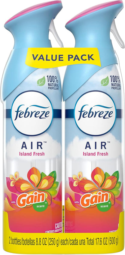 Febreze_Air_Mist_Air_Freshener_Spray,_Odor-Fighting_Room_Spray,_Air_Fresheners_for_Home_and_Bathroom_and_Kitchen,_Aerosol_Can,_Gain_Island_Fresh_Scent,_8.8oz,_(Pack_of_2)