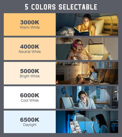 LED_Desk_Lamp_for_Home_Office_with_Base,_Eye-Caring_Architect_Task_Light_with_Adjustable_Gooseneck_12W_USB_Adapter_Touch_Control_5_Dimmable_Brightness_&_Color_Tall_Lamp_for_Reading,_Craft