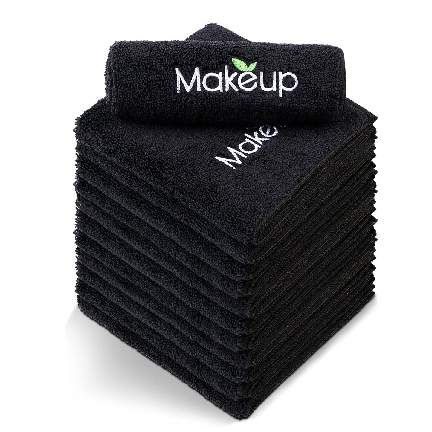 Orighty Makeup Remover Wash Cloths - Super Soft &amp;amp; Quick Dry Microfiber Face Towel, Absorbent Washcloths for Cleansing, Fingertip Face Towels for Makeup Removal, 13 x 13 inch, Pack of 12, Black