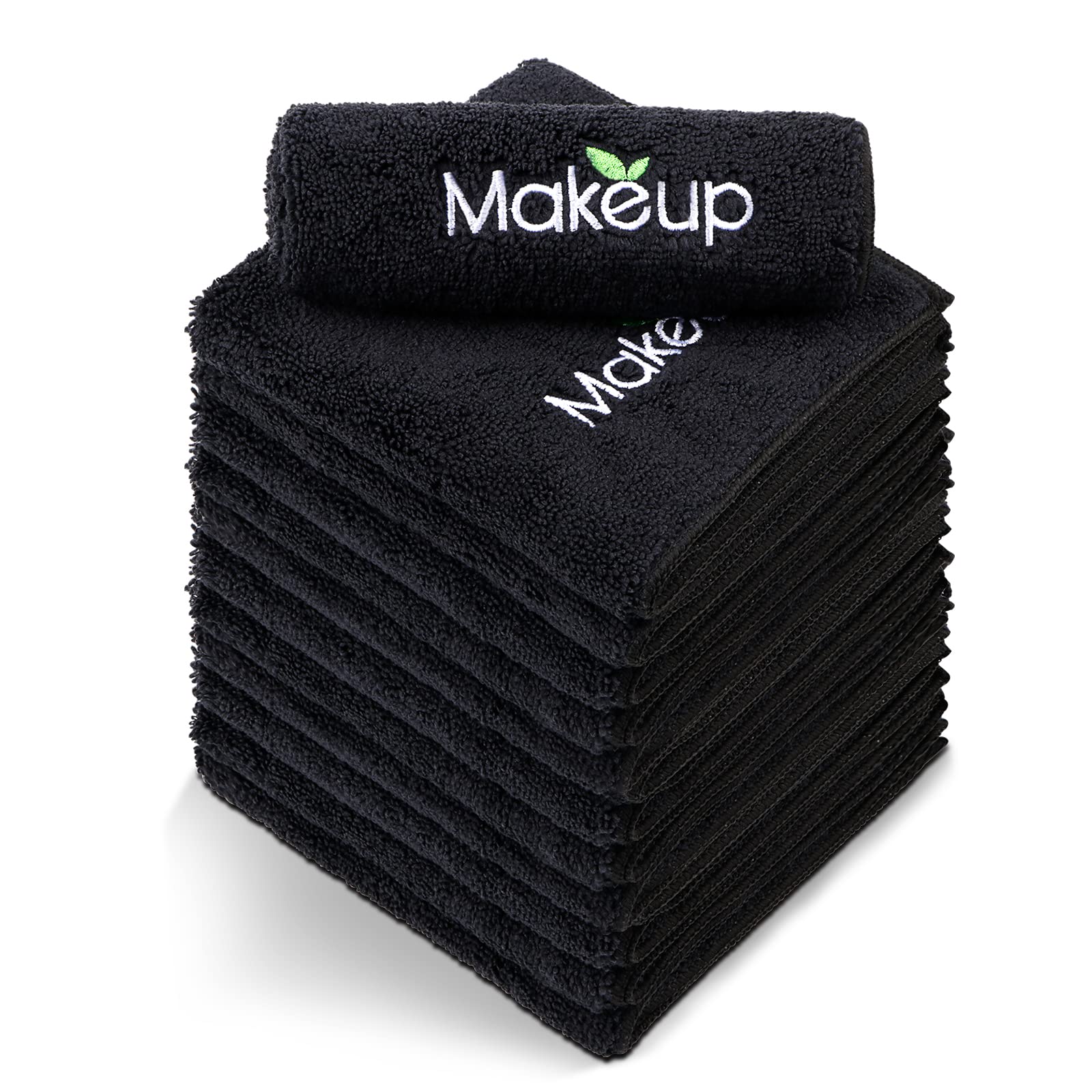 Orighty Makeup Remover Wash Cloths - Super Soft &amp;amp; Quick Dry Microfiber Face Towel, Absorbent Washcloths for Cleansing, Fingertip Face Towels for Makeup Removal, 13 x 13 inch, Pack of 12, Black