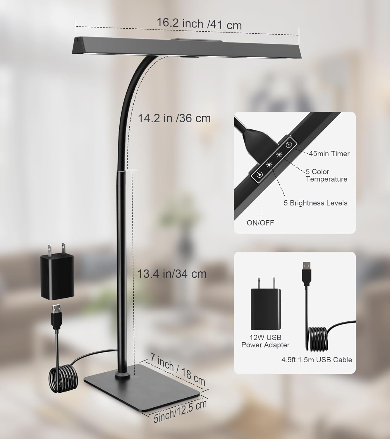 LED_Desk_Lamp_for_Home_Office_with_Base,_Eye-Caring_Architect_Task_Light_with_Adjustable_Gooseneck_12W_USB_Adapter_Touch_Control_5_Dimmable_Brightness_&_Color_Tall_Lamp_for_Reading,_Craft