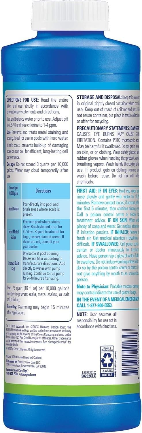 Clorox®_Pool&Spa™_Swimming_Pool_Scale,_Metal_&_Stain_Control,_Prevents_Metal_Stains_and_Scale_Formation,_Removes_Metal_Stains,_1_Quart_(Pack_of_1)
