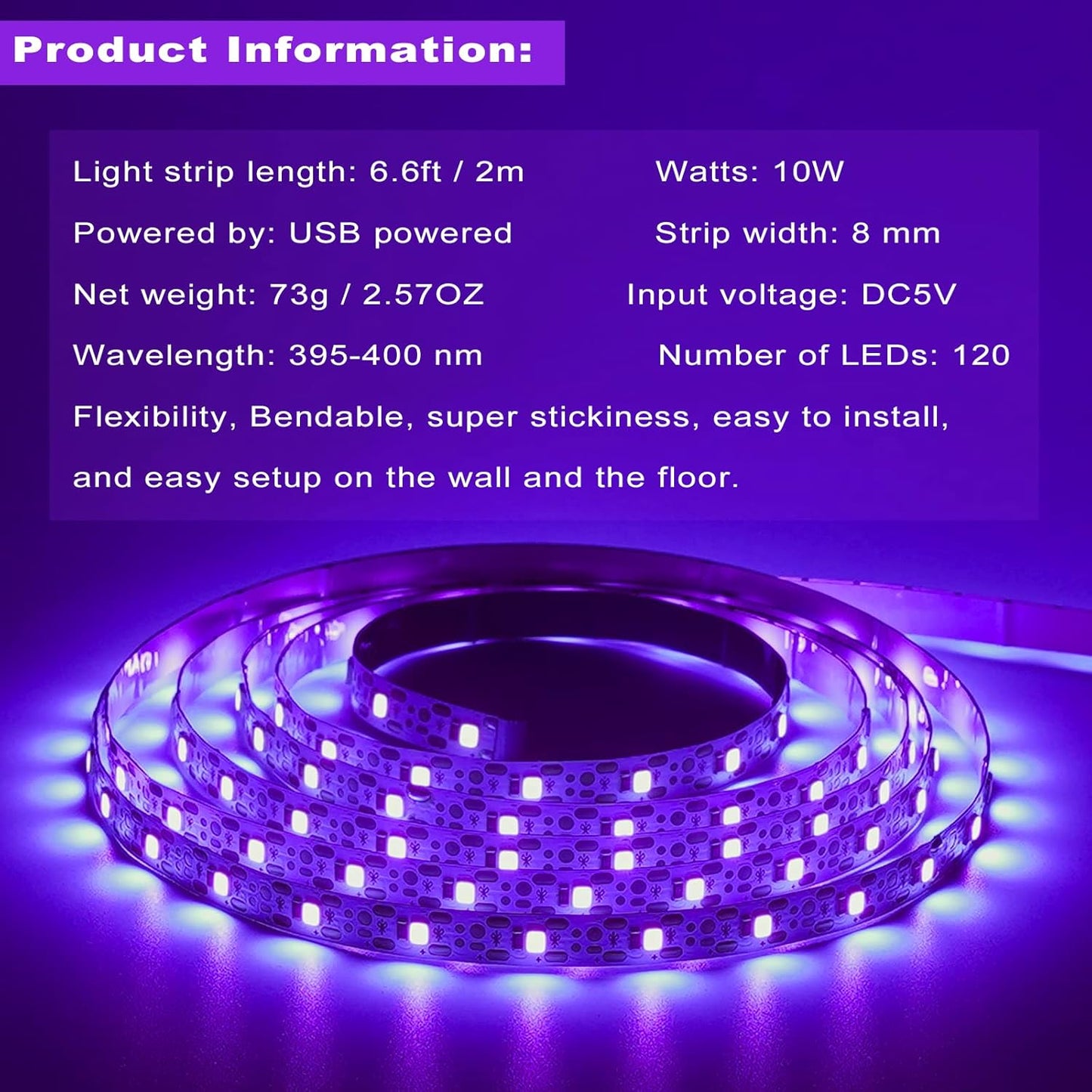 6.6ft_Black_Light_LED_Strips,_120_Lamp_Beads,_USB_Cable_1.5m_LED_Black_Light_Strip_Kit,_DC5V_10W_Flexible_Blacklight_strip_lights,_Non-Waterproof_UV_Light_Strip_for_Indoor,_TV_Decor,_Party,_Halloween