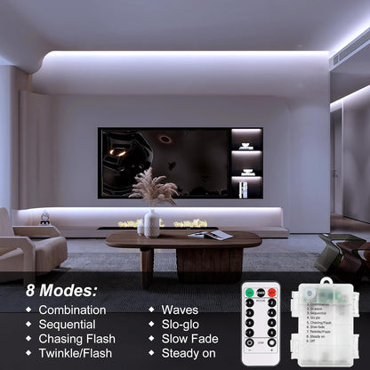 echosari_2_PCS_Strip_Lights_Battery_Operated,_9.8Ft/16.4ft_Strip_Lights_Self-Adhesive_with_Remote_Timer,_Flexible_Cuttable_Light_Strip_for_Bedroom_TV_Boat_Kitchen_Cupboard_Decor_(Cool_White/Warm_White)