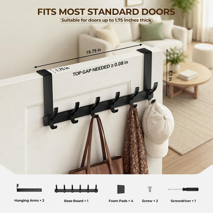 Optish_Over_The_Door_Hooks,_Door_Hanger_Hooks_for_Hanging,_Towel_Racks_for_Bathroom_with_12_Coat_Hook,_Coat_Rack_College_Dorm_Essentials_Bathroom_Accessories（1_Pack,_Black）