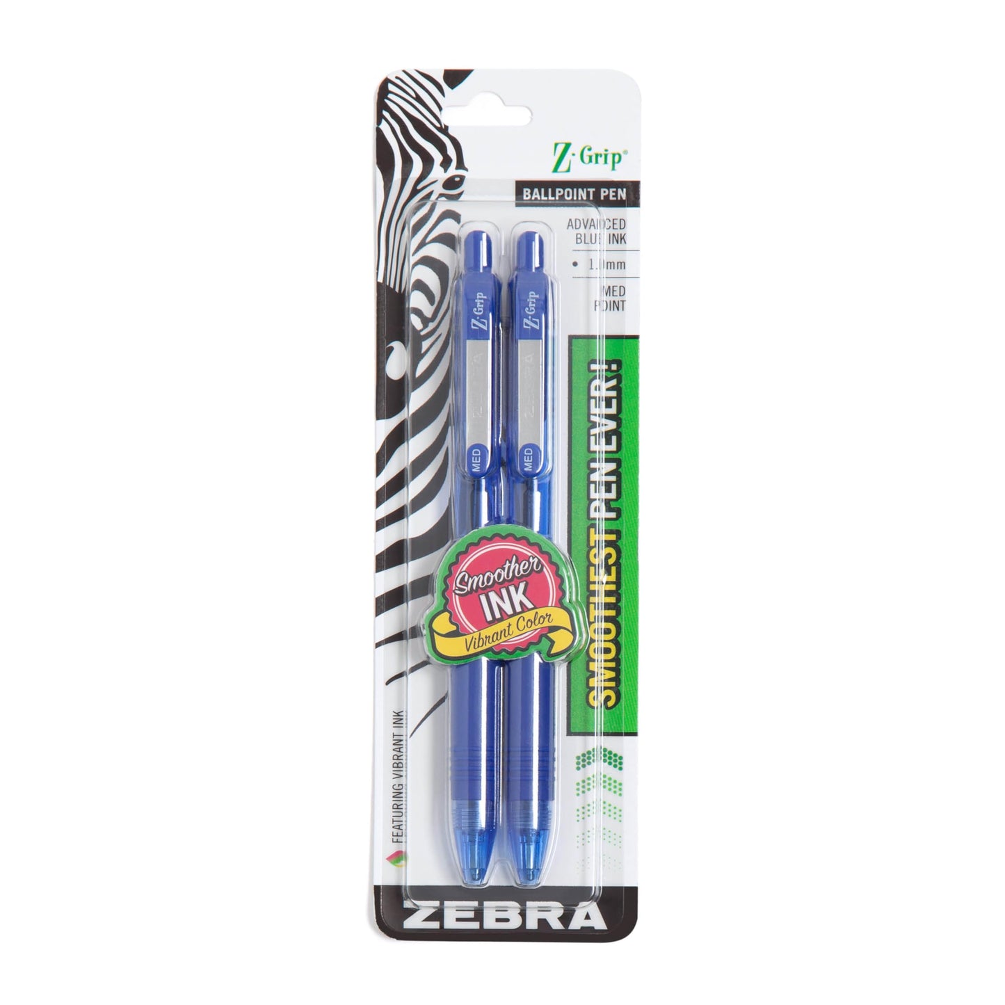 Zebra, Z-Grip Retractable Ballpoint Pen, 1.0mm, Blue, 2 Pack(22222)