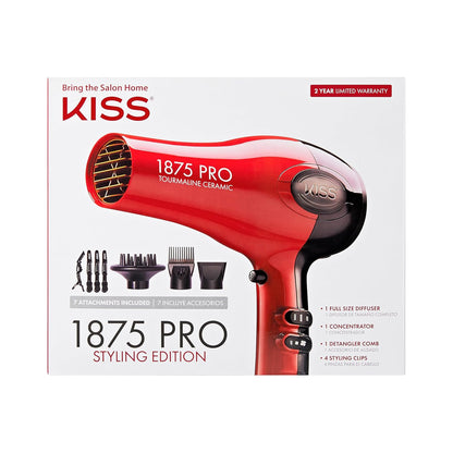 KISS_1875_Watt_Pro_Tourmaline_Ceramic_Hair_Dryer,_Styling_Edition,_3_Heat_Settings,_2_Speed_Settings,_Cool_Shot_Button,_7_Blow_Dryer_Accessories_Included,_2-Year_Warranty_-_Red