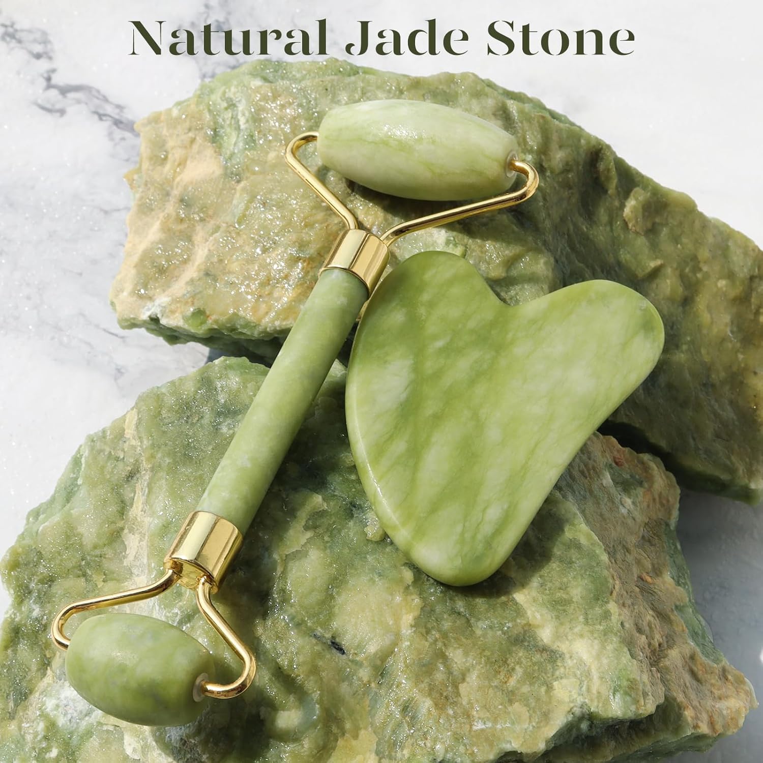 BAIMEI_IcyMe_Gua_Sha_&_Jade_Roller_Facial_Tools_Face_Roller_and_Gua_Sha_Set_for_Puffiness_and_Redness_Reducing_Skin_Care_Routine,_Self_Care_for_Men_Women_-_Green
