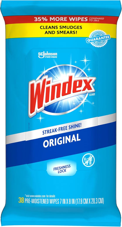 Windex_Wipes_Glass_Cleaning,_Pre-Moistened_Glass_and_Surface_Wipes_to_Clean_Home_Surfaces,_Household_Essentials,_Original_Scent,_38_Count_(Pack_of_1)