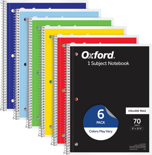 Oxford_Spiral_Notebook_6_Pack,_1_Subject,_College_Ruled_Paper,_8_x_10-1/2_Inch,_Color_Assortment_Design_May_Vary_(65007)
