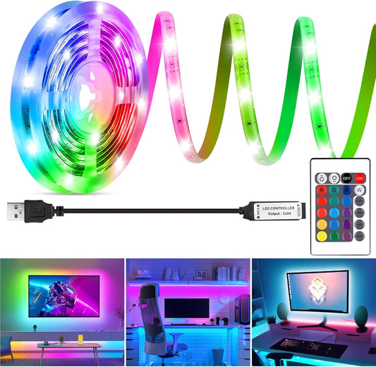 HOUHUI_LED_Strip_Lights_6.56Ft/9.8Ft,_RGB_LED_Lights_Strip_for_40-60in_TV_Backlight,_RGB_Color_Strips_Light_Waterproof_IP65_with_Remote,_USB_Bias_LED_Lights_Kit_for_Bedroom_PC_Monitor_Mirror_Cabinet_Desk
