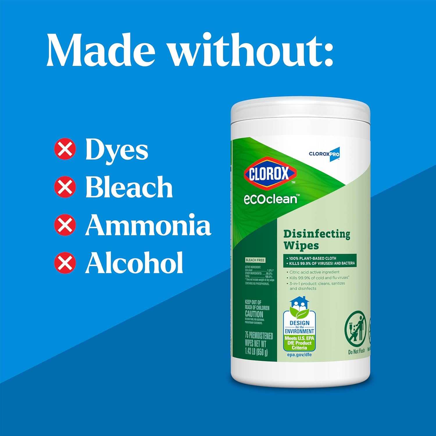 CloroxPro_Clorox_EcoClean_Disinfecting_Wipes,_Multipurpose_100%_Plant_Based_Cleaning_Cloths,_Antibacterial_Disinfectant,_Safe_for_Multi_Surface_Use,_75_Count