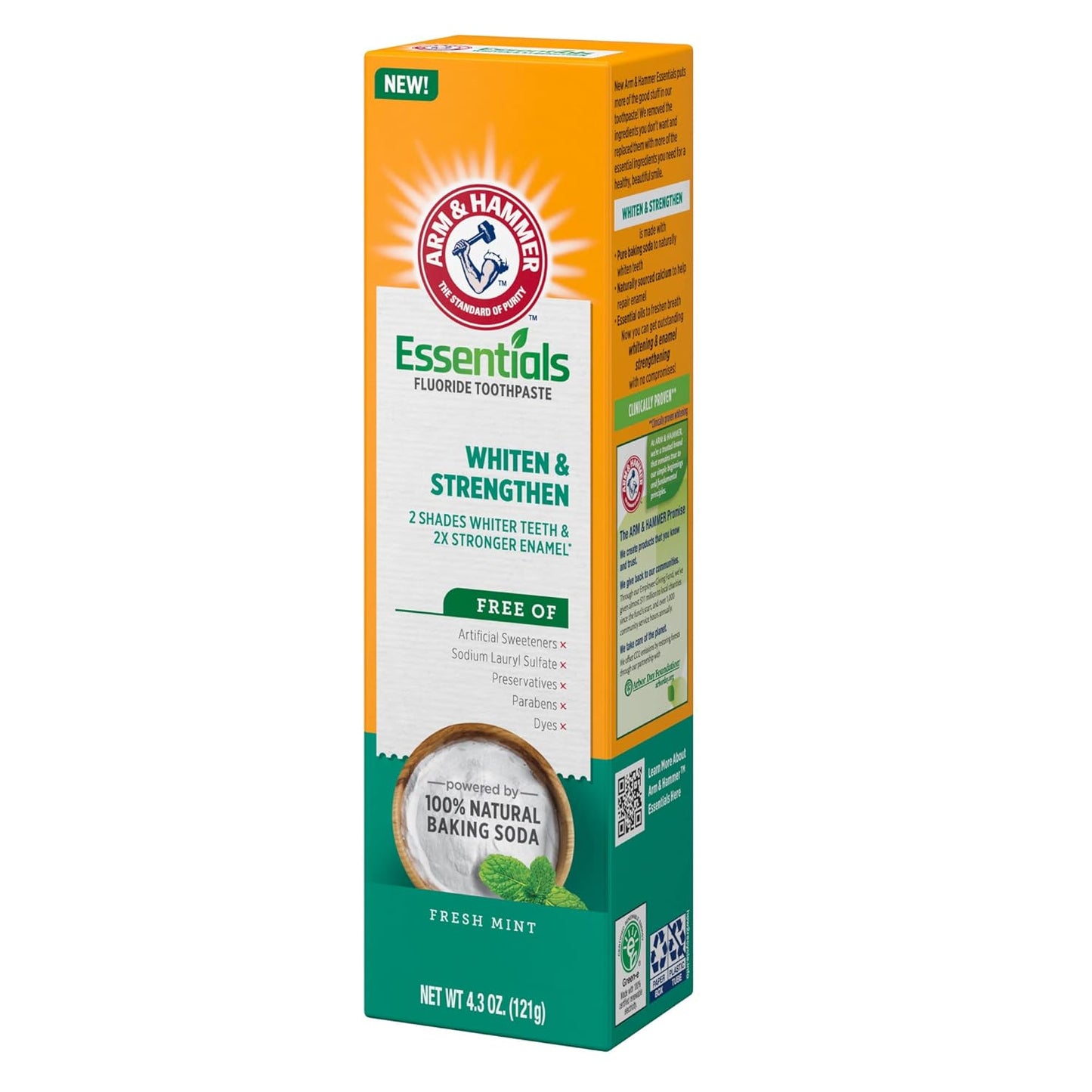 ARM_&_HAMMER_Essentials_Whiten_&_Strengthen_Fluoride_Toothpaste-4_Pack_of_4.3oz_Tubes,_Fresh_Mint-_100%_Natural_Baking_Soda-_Fluoride_Toothpaste