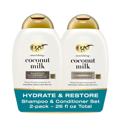 OGX_Nourishing_+_Coconut_Milk_Sulfate_Free_Shampoo_and_Conditioner_Set,_Hydrates_&_Softens_Hair,_Lipi_Pro_Shield_Technology,_Creamy_Coconut_Milk_White_Peach_&_Shea_Butter_Scent,_2_Items,_2_x_13_fl_oz