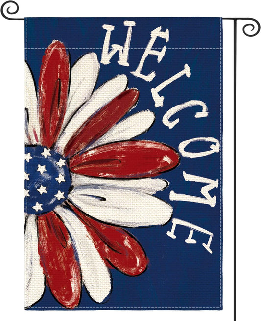 AVOIN_colorlife_Patriotic_4th_of_July_Garden_Flag_12x18_Inch_Double_Sided_Outside,_Memorial_Day_Floral_Welcome_Daisy_Yard_Outdoor_Decoration