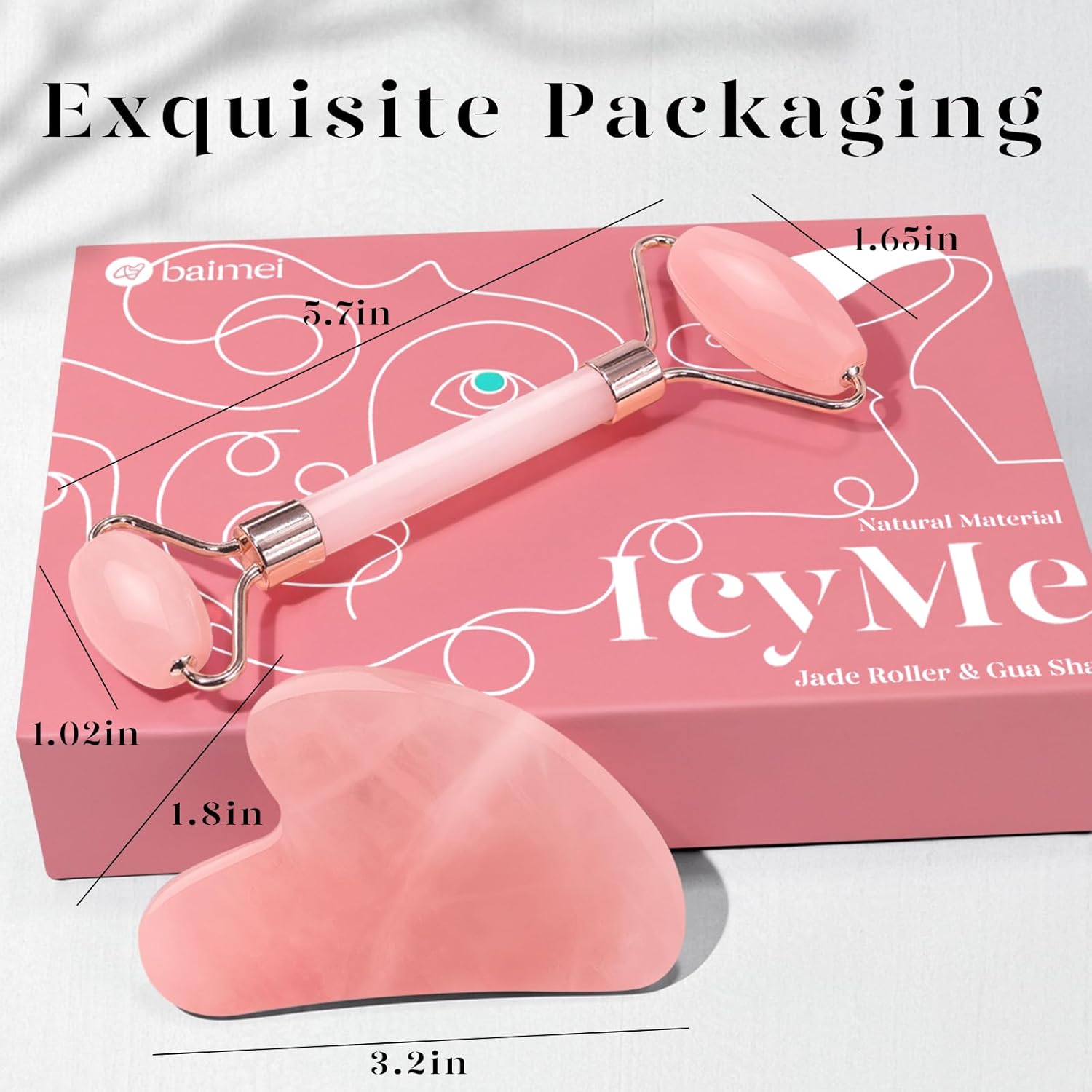 BAIMEI_IcyMe_Jade_Roller_&_Gua_Sha,_Face_Roller_Redness_Reducing_Skin_Care_Tools,_Self_Care_for_Men_Women,_Massager_for_Face,_Eyes,_Neck,_Relieve_Fine_Lines_and_Wrinkles_-_Rose_Quartz