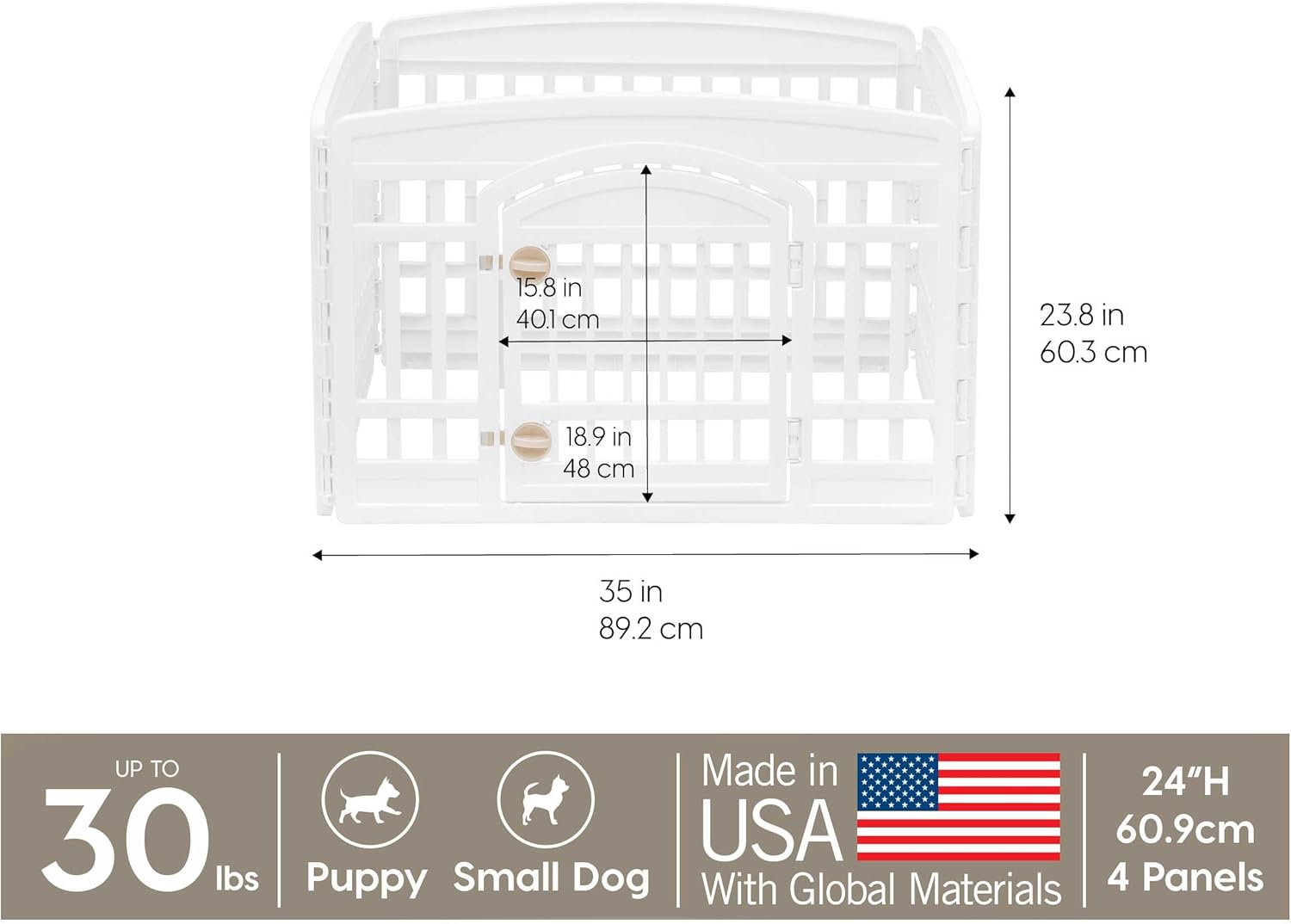 IRIS_USA_24"_Dog_Playpen_with_Door,_4-Panel_Pet_Enclosure_for_Small_Dogs,_White