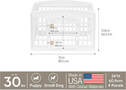 IRIS_USA_24"_Dog_Playpen_with_Door,_4-Panel_Pet_Enclosure_for_Small_Dogs,_White