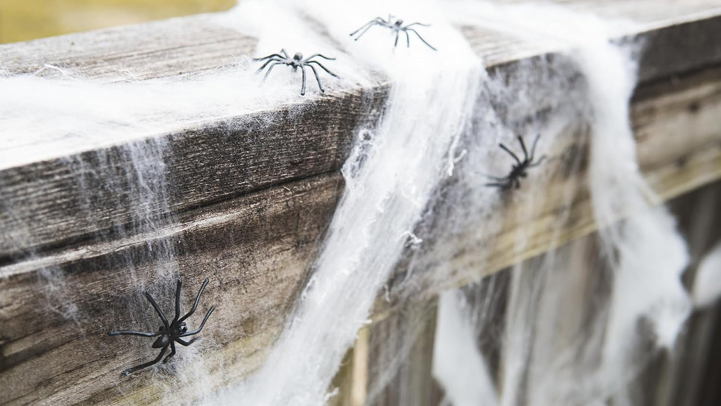 Happy_Hippo_Halloween_Spider_Web_Decoration,_200_Sqare_Feet_&_Plastic_Spiders,_Halloween_Party_Supplies,_Spider_Webs_(Small,_200_Sq_Feet)_(8_Fake_Spiders_Included)