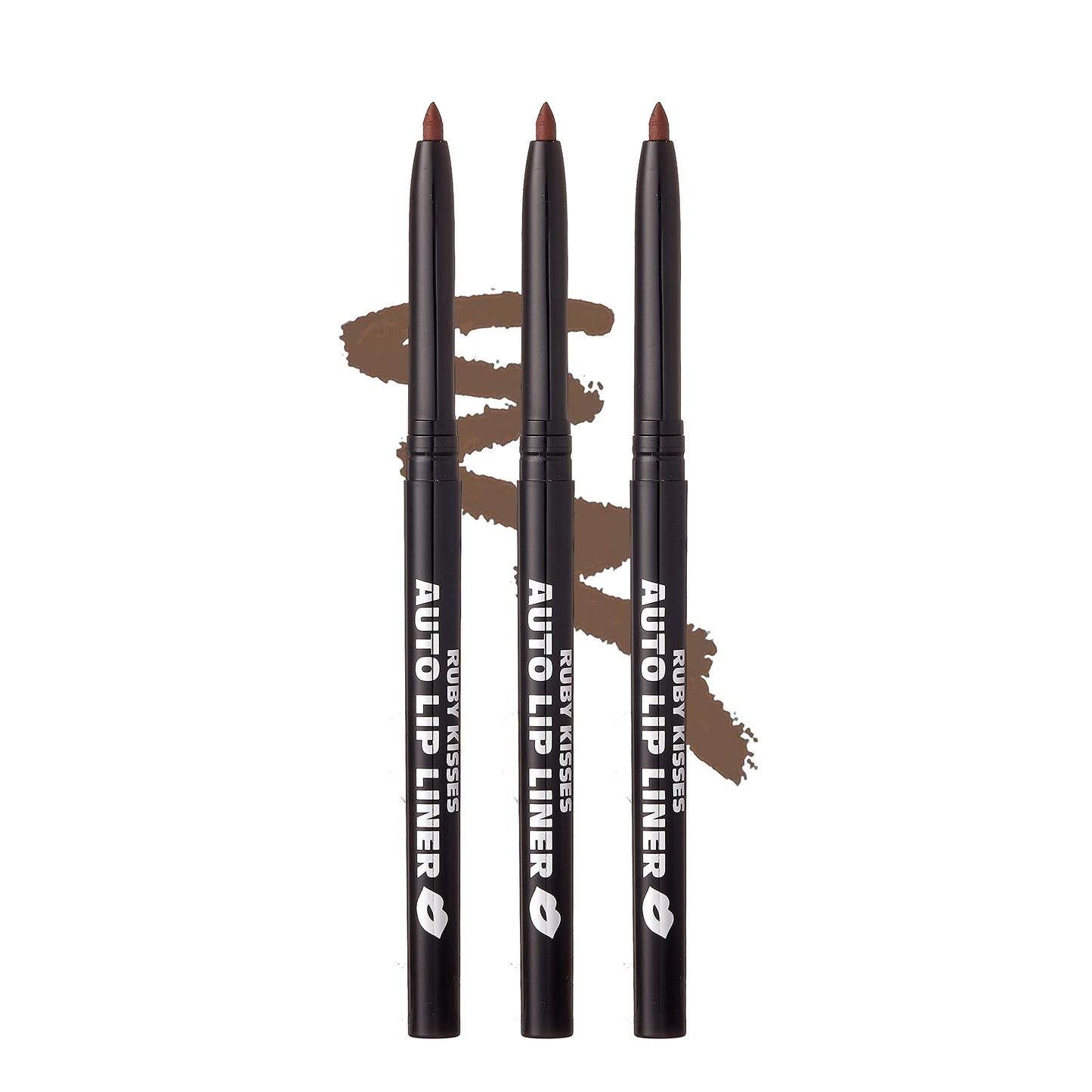 Ruby Kisses Auto Lip Liner Pencil (Cappuccino 3 Pack), Long Lasting &amp;amp; Non-Fading, Smooth Application, Non-Feathering with Rich Pigmented Color, No Sharpener Needed, Ideal for Full Lips Look