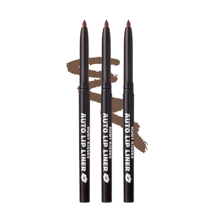 Ruby Kisses Auto Lip Liner Pencil (Cappuccino 3 Pack), Long Lasting &amp;amp; Non-Fading, Smooth Application, Non-Feathering with Rich Pigmented Color, No Sharpener Needed, Ideal for Full Lips Look