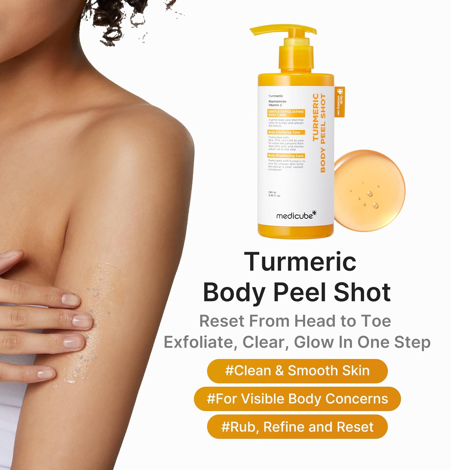 medicube_Body_Peel_Shot_with_Turmeric_|_Gentle_Body_Exfoliating_Serum_with_BHA,_LHA_&_PHA_for_Dead_Skin_Cells,_Uneven_Looking_Skin_&_Excess_Sebum_|_9.46_fl.oz