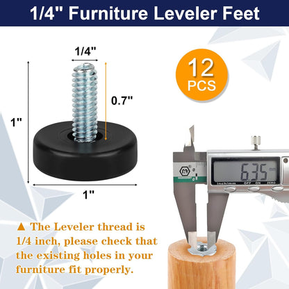 1/4"_Thread_Furniture_Feet_Levelers,_12_PCS_Adjustable_Furniture_Feet_Threaded_Screw_in,_Leveling_Feet_Screw_On_Furniture_Glide_Leveling_for_Table,_Cabinets,_Chairs,_Stool_Legs