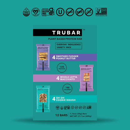 TRUBAR_Vegan_Protein_Bar_Variety_Pack,_Assorted_Flavors,_Peanut_Butter,_Macchiato,_Cookie_Dough,_Gluten_Free,_Vegan_Protein_Snacks,_12G_Plant-Based_Protein,_High_Fiber,_Healthy_Protein_Bars,_12_CT