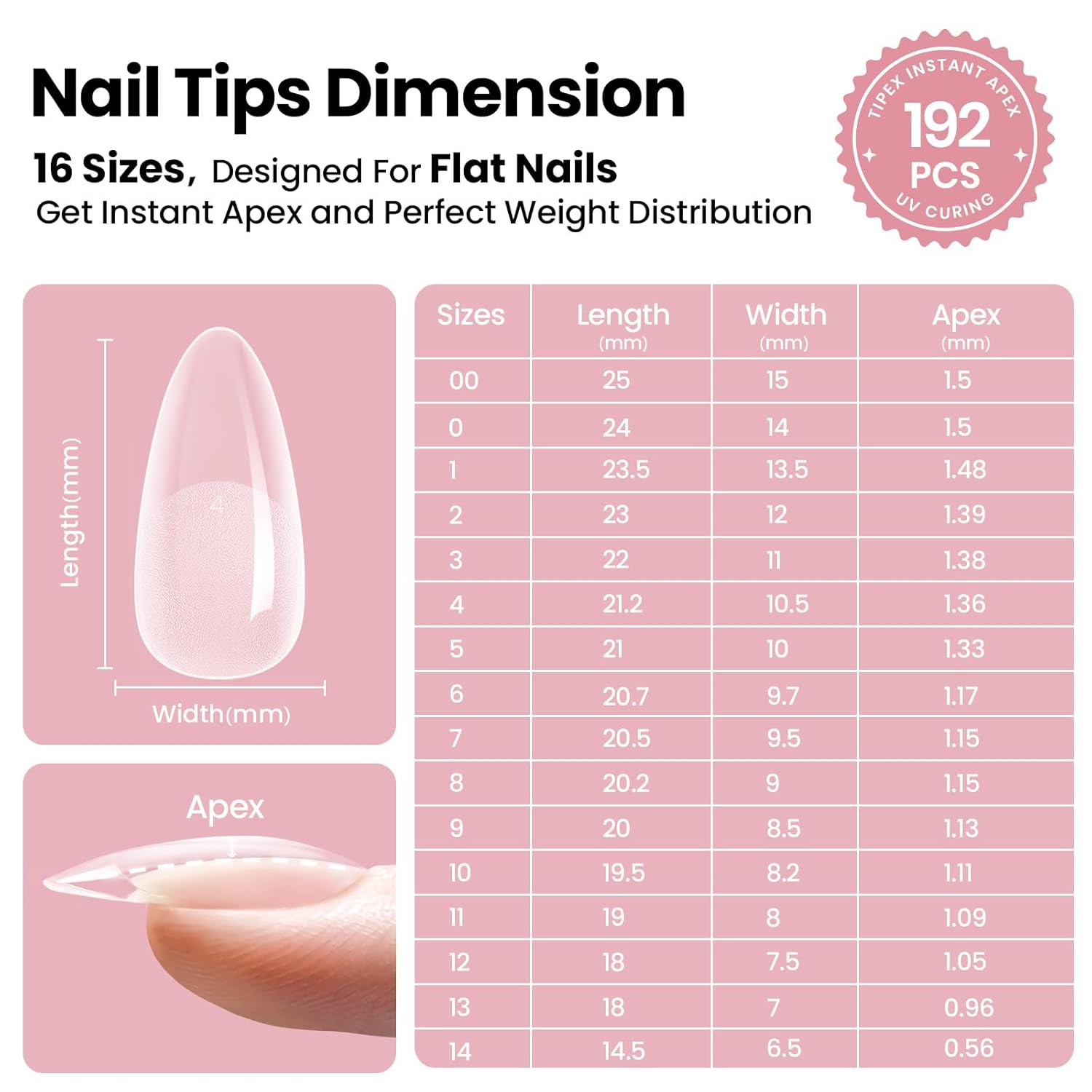 Beetles_Tipex_Instant_Apex_Nail_Tips,_Almond_Medium,_16_Sizes_(00–14),_192pcs,_Built-In_Apex,_No_Builder_Gel_Required,_Thicker_Strong_Acrylic_Tips_for_DIY_Nail_Extensions