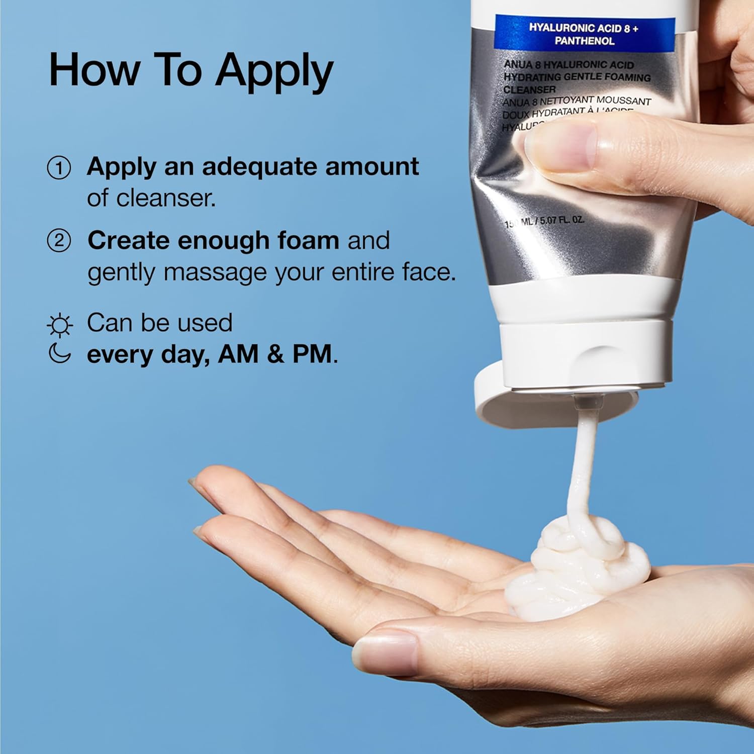 ANUA_Hydrating_Gentle_Foaming_Cleanser,_Daily_Face_Wash_for_Double_Cleansing,_Hyaluronic_Acid,_Zinc,_Panthenol,_for_Dry_&_Sensitive_Skin,_Sebum_Balance_Facial_Cleanser,_Korean_Skincare,_5.07_fl._oz