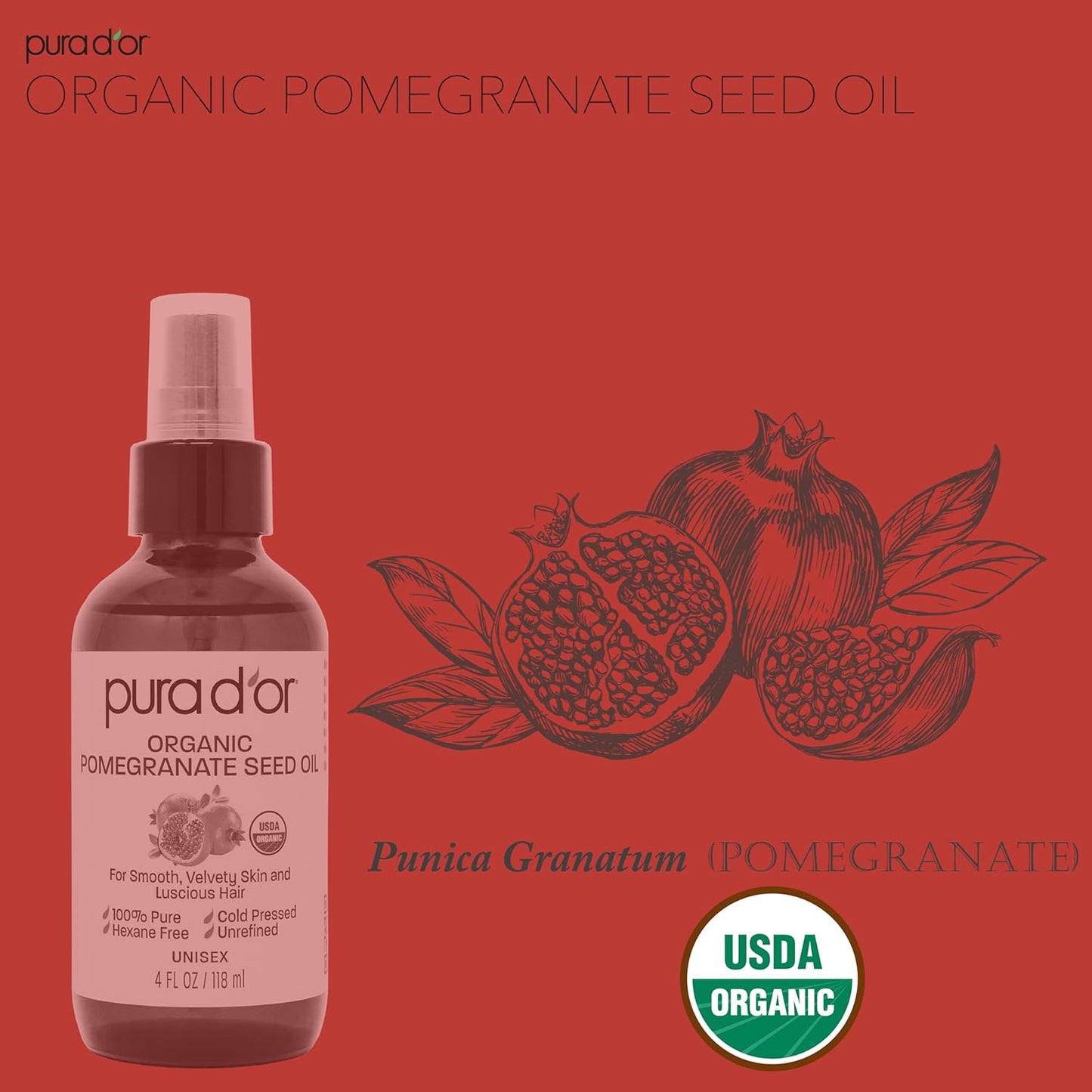 PURA_D'OR_4_Oz_ORGANIC_Pomegranate_Oil_-_100%_Pure_USDA_Certified_Premium_Grade,_Cold_Pressed_Body_Oil_-_Rich_in_Antioxidants_-_Face_and_Skin_-_Hair_Moisturizer_For_Men_and_Women