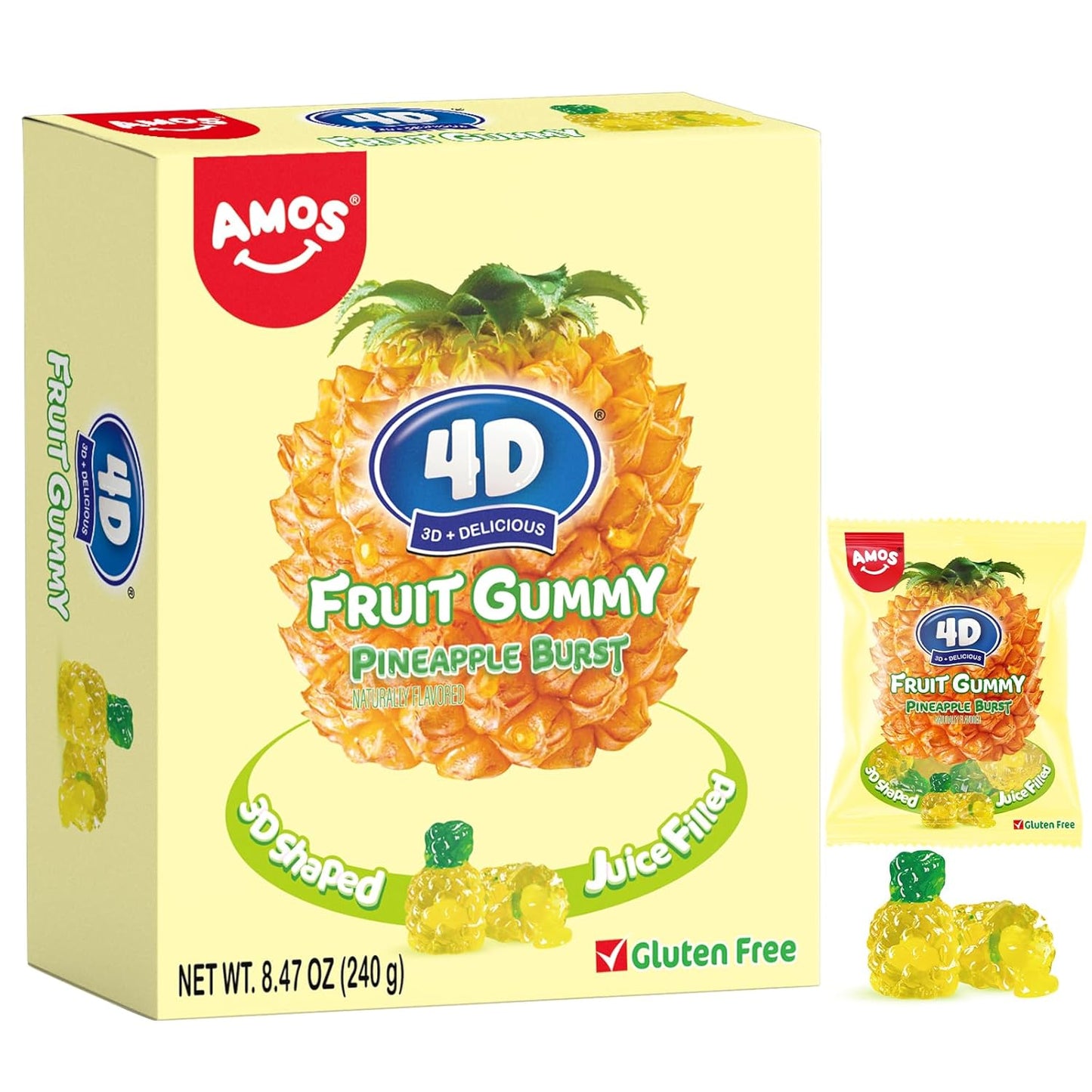 AMOS Peelerz Lychee Gummy Candy, Peelable Fruit-Shaped Candy, 8.47oz Box with 10 Individual Packs – Fun Peeling Gummy Snack Made with Real Juice