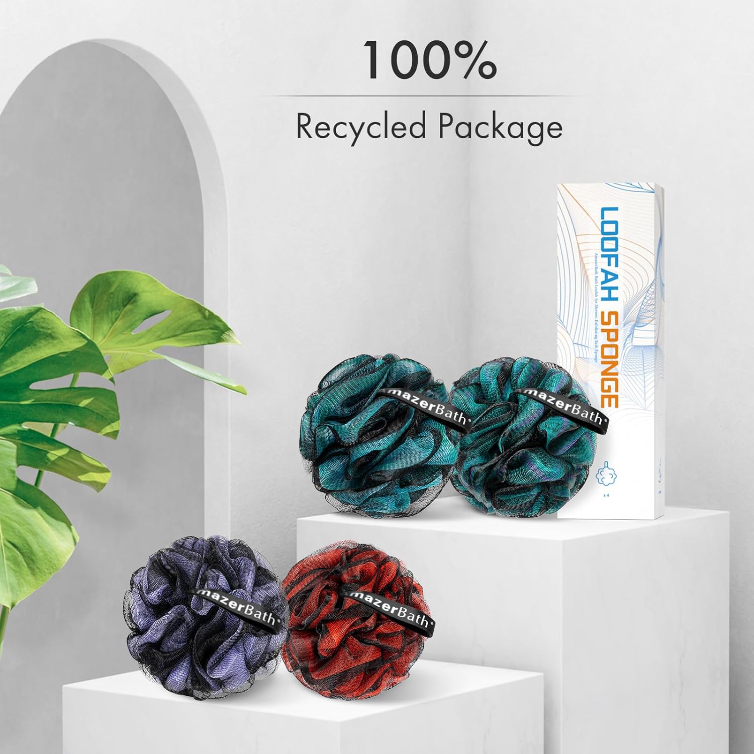 AmazerBath_Charcoal_Loofah_Sponge,_Shower_Loofah_60g/PCS_-_Body_Scrubber_Loofa_Set_of_4_-_Charcoal_Blue,_Green,_Purple_&_Red,_Bath_Sponge_for_Men_and_Women
