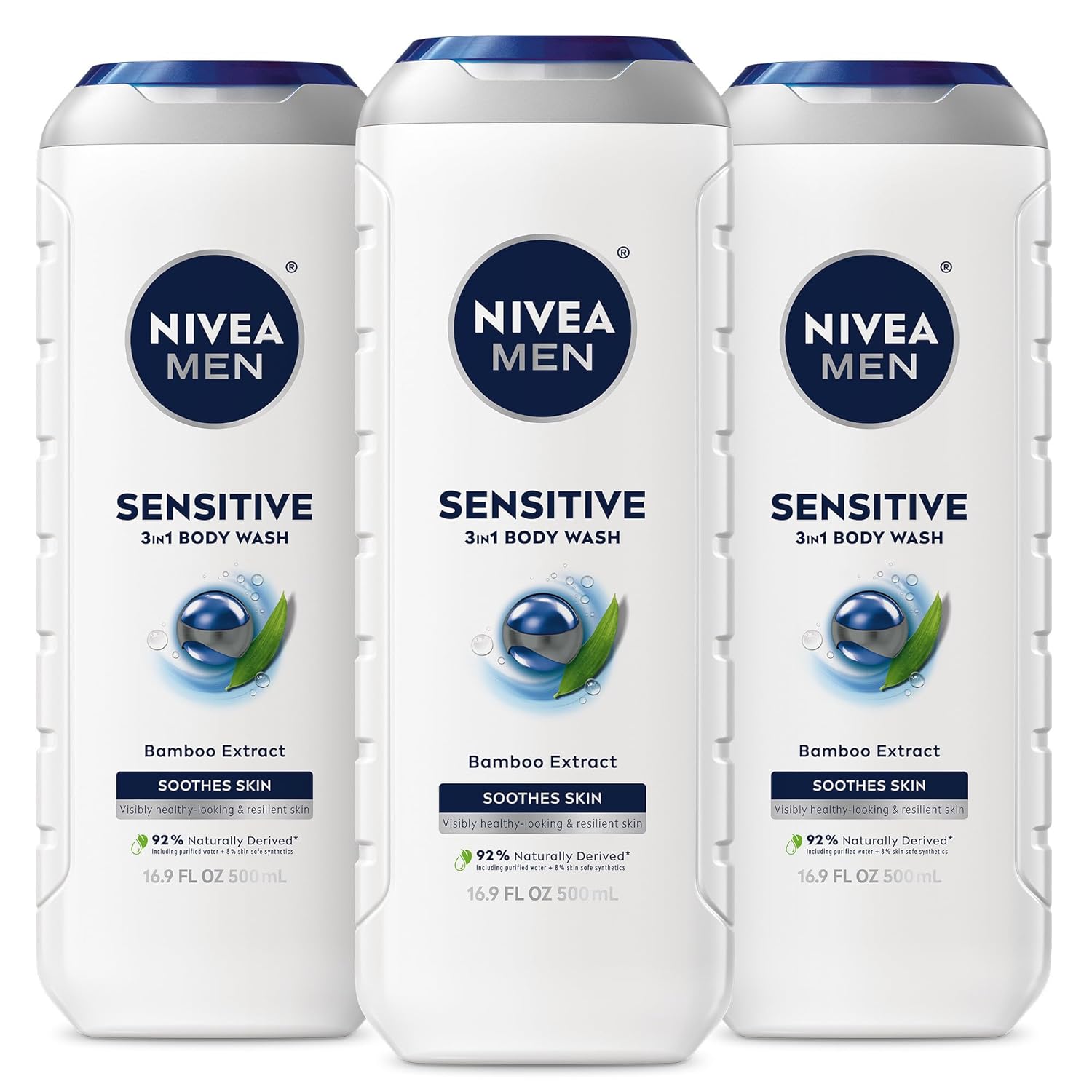 NIVEA_MEN_Sensitive_Body_Wash_with_Bamboo_Extract,_Moisturizing_Body_Wash_for_Sensitive_Skin,_Soap_Free_Shower_Gel_for_Men_with_No_Drying_Alcohol,_16.9_Fl_Oz_Bottle,_Pack_of_3