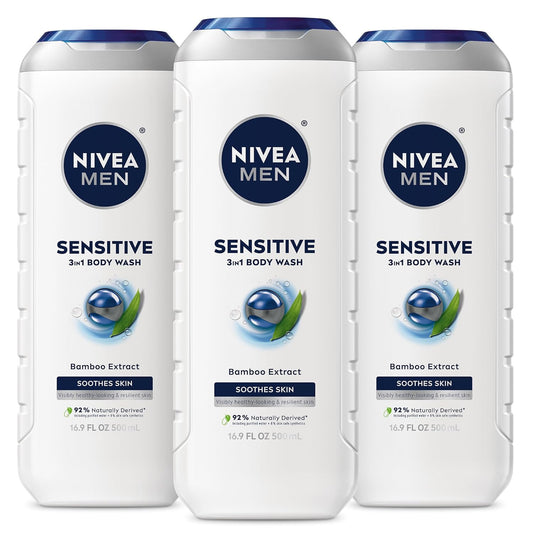 NIVEA_MEN_Sensitive_Body_Wash_with_Bamboo_Extract,_Moisturizing_Body_Wash_for_Sensitive_Skin,_Soap_Free_Shower_Gel_for_Men_with_No_Drying_Alcohol,_16.9_Fl_Oz_Bottle,_Pack_of_3