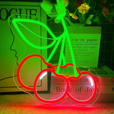 Cherry Neon Sign, Red Green Cherries Neon Lights, Cherry Neon Signs for Wall Decor, Cute Fruits LED Signs for Kids Room,Restaurant,Bar,Fruit Shop,Home Green+Red